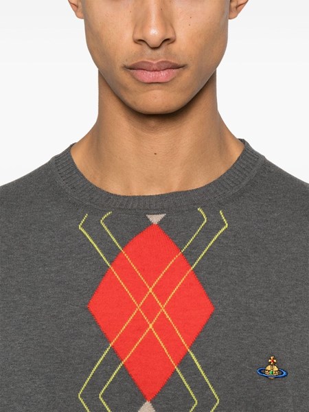 Vivienne Westwood Grey crew neck sweater with diamond pattern for