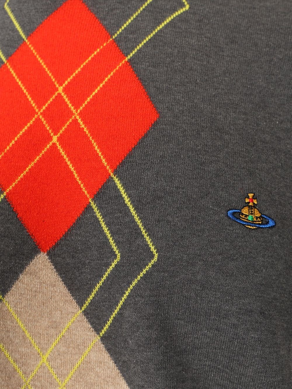 Vivienne Westwood Grey crew neck sweater with diamond pattern for