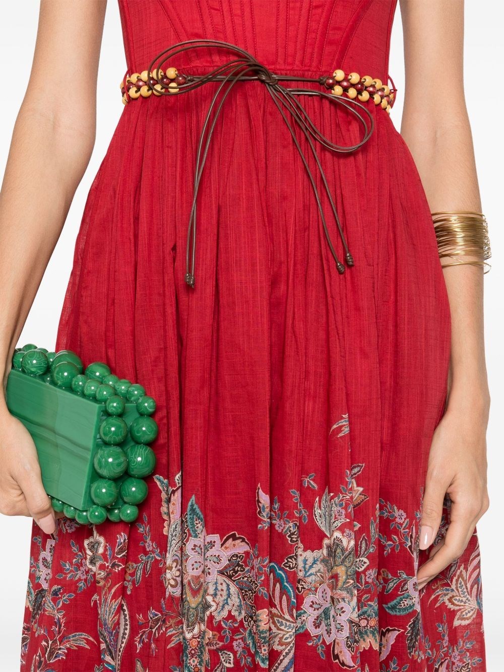 zimmermann rhiannon corset midi dress Zimmermann Rhiannon Corset Midi Dress  Red Multi Paisley From the Summer  Swim 2025 Collection: A 100% cotton midi with a structured bodice, gathered  waist, and flowing lined skirt. Perfect for beachside