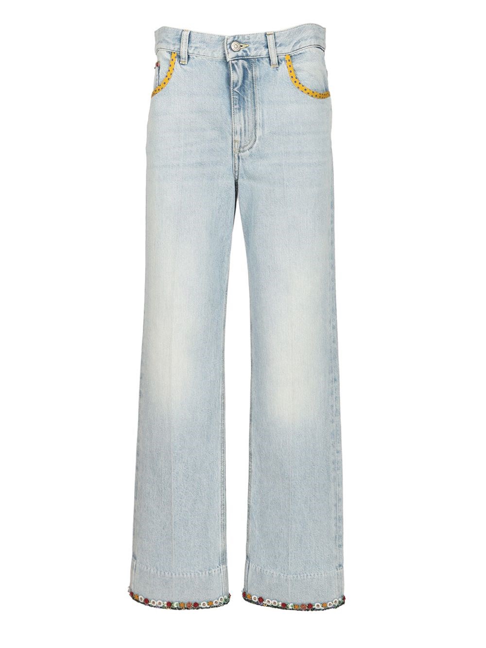 Valentino Garavani Denim trousers with embroidered flower trim for